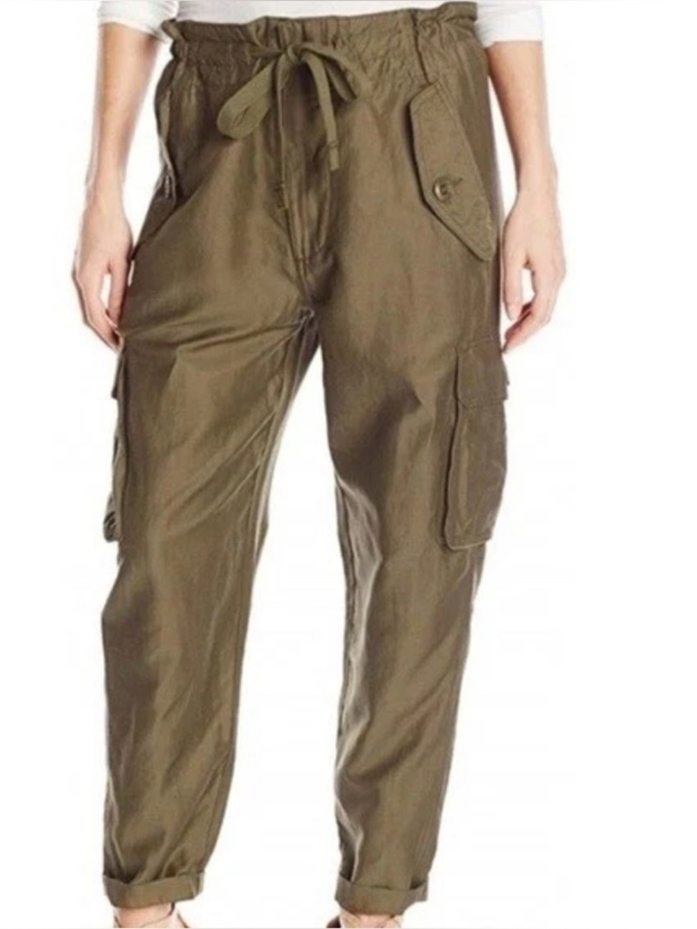 Vince Utility Cargo Pants High Rise Linen Blend Size M